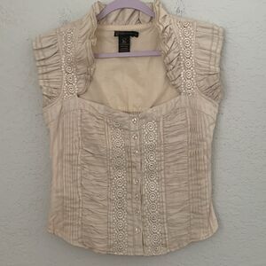 Grass Collection Cream Blouse with Embroidered Details